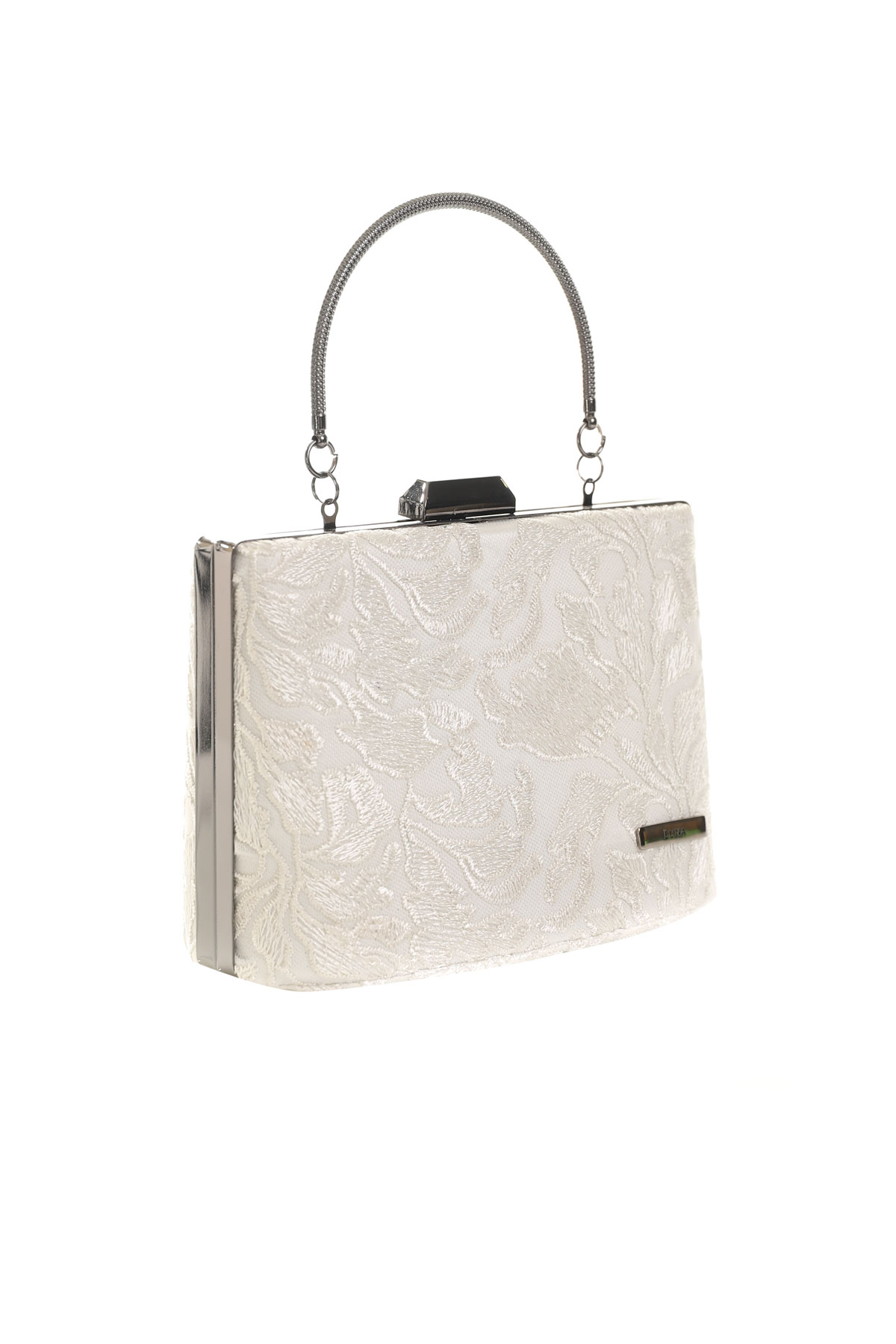 Christian Louboutin Palmette Small Dentelle Silver Lace Clutch Handbag